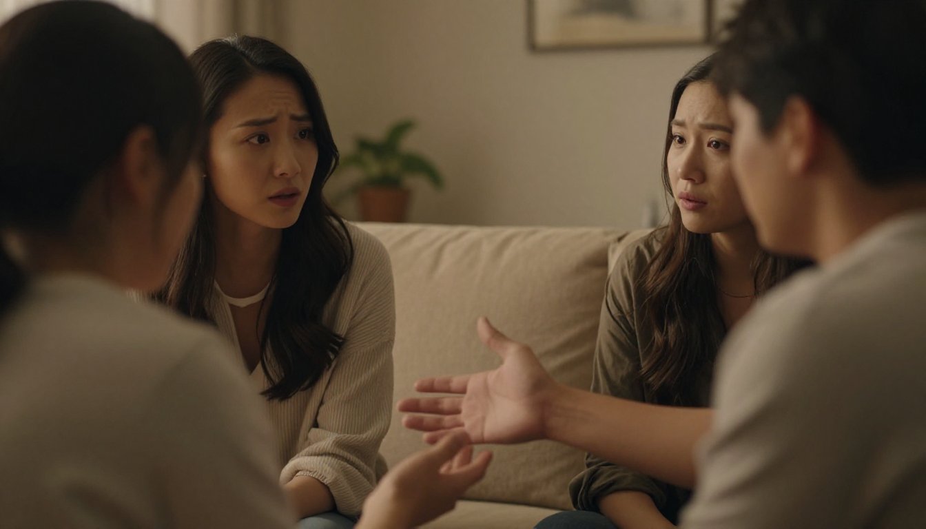 Couple ayant une conversation vulnerable dans un salon